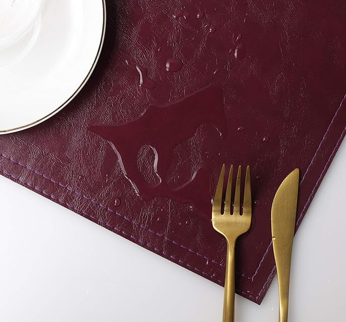 Waterproof PU Placemats, Faux Leather Dining Table Mat, Set of 6, Easy to Wipe Off Scrub Vinyl Mat, Heat & Stain Resistant for Office Conference Table, Home Decor