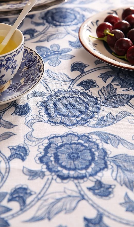 patdrea Designer Blue Tablecloth for Rectangle Tables,Vintage Elegant Linen with Paisley Floral Pattern Tablecloths,Farmhouse Flower Table Cover Cloth Decor for Kitchen Dining Christmas,67"*118"