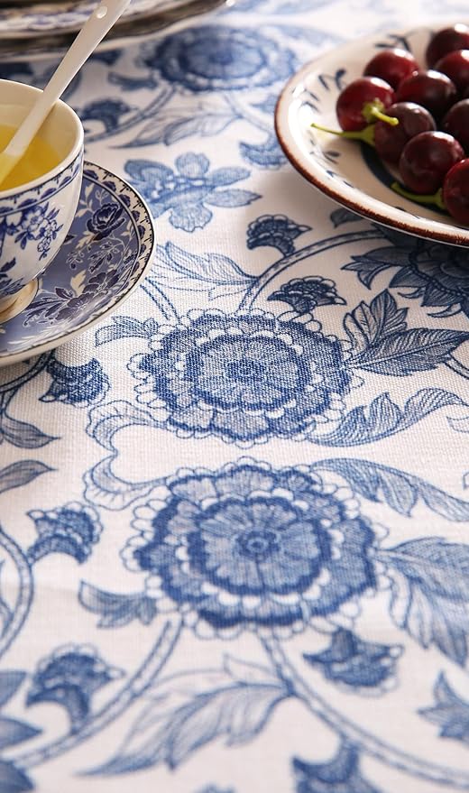 patdrea Designer Blue Tablecloth for Rectangle Tables,Vintage Elegant Linen with Paisley Floral Pattern Tablecloths,Farmhouse Flower Table Cover Cloth Decor for Kitchen Dining Christmas,63"*102"