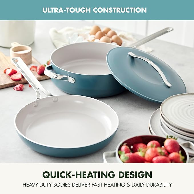 GreenPan Nova 10” Frying Pan Skillet and 4.37QT Sauté Pan with Lid, Oprah’s Favorite Things 2024, PFAS-Free Ceramic Nonstick, Induction Suitable, Sear, Fry, Broil, Dishwasher & Oven Safe, Deep Teal