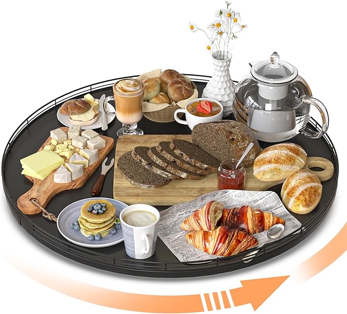 21" Oak Wooden Lazy Susan Turntable for Dining Table, Extra Large Round Lazy Susans Organizer for Kitchen Countertop Charcuterie Boards Cheese Board Organization and Storage Black Home Decor