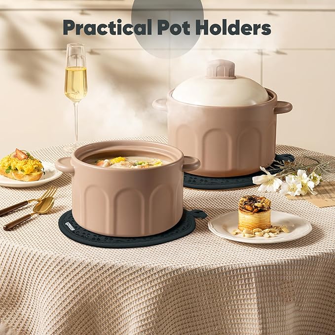 Oven Mitts and Pot Holders 4 Sets, Heat Resistant 500 ℉ Oven Mitt and Pot Holder,Oven Glove&Potholders with Non-Slip Silicone Surface,Kitchen Essentials for Cooking/Baking/BBQ-Deep Green