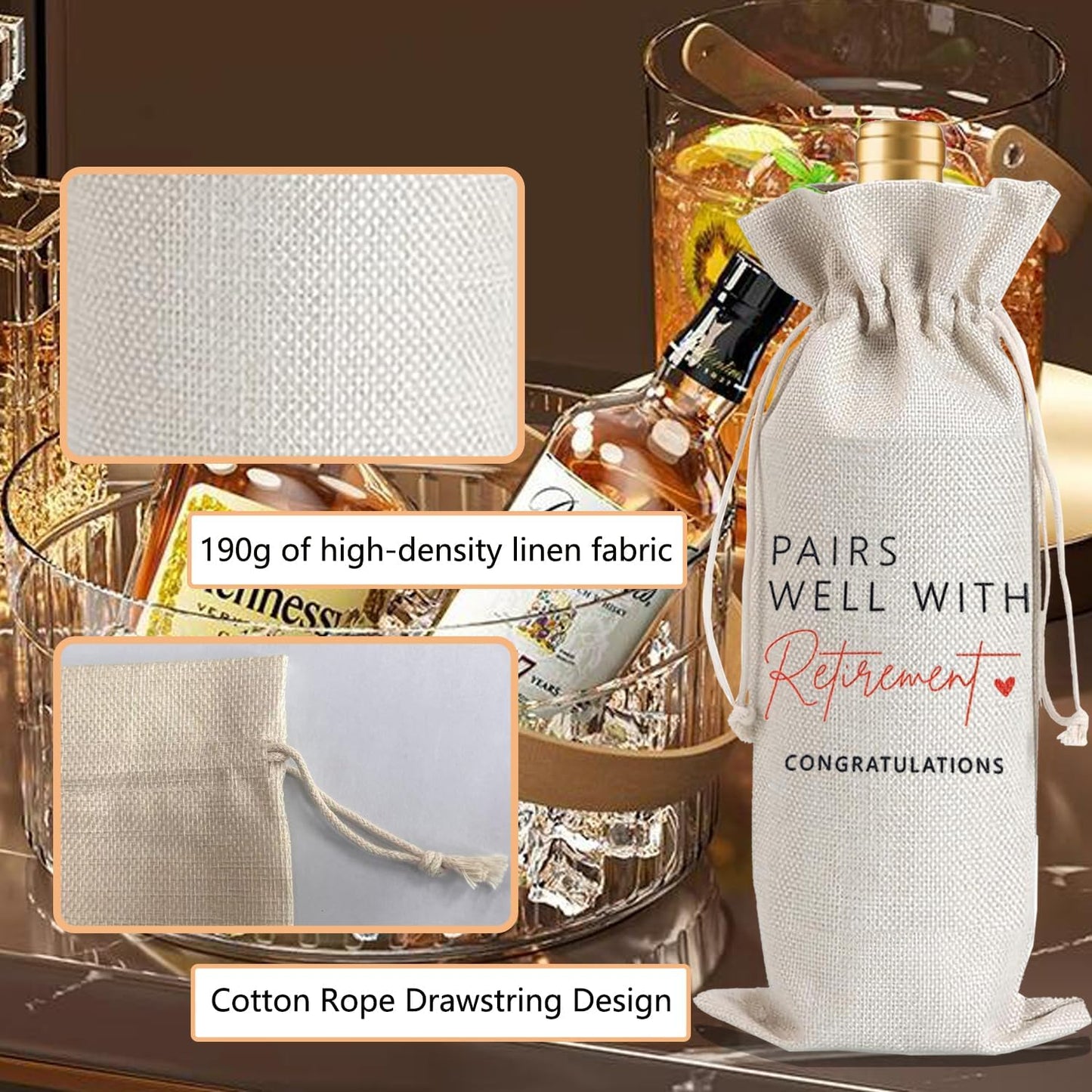 Julont 1Pcs Retirement Gifts for Women Men Farewell Gifts for Friends Retirement Wine Bag with 1Pcs Kraft Blessing Cards and natural jute rope