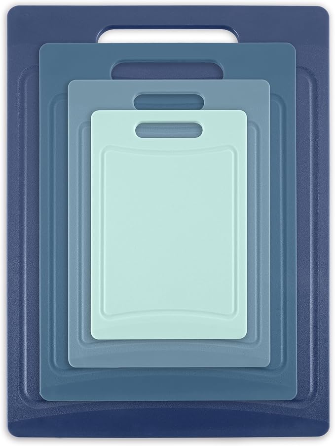 COOK WITH COLOR Non-Slip Cutting Board Set – Kitchen Essentials with Easy Grip Handle for Meat, Veggies, and Fruits, 4 Cutting Boards, Blue-New