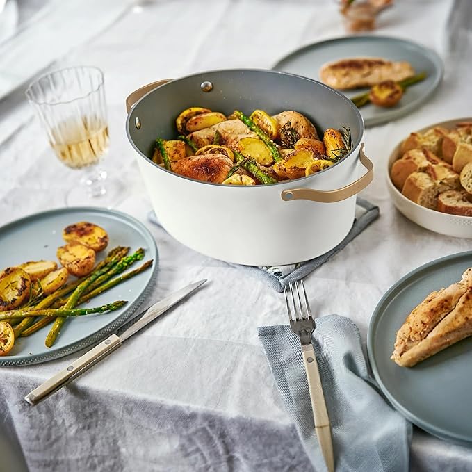 Beautiful 10-in-1 Electric Multi-Cooker by Drew Barrymore, 6-quart, digital display, 10 cooking functions, non-stick pot, easy one-touch control (White Icing)