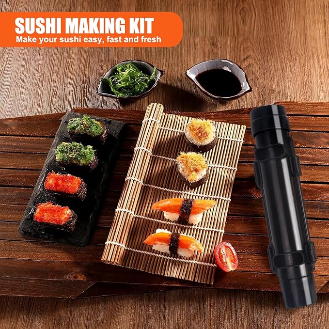 Sushi Making Kit, Sushi Roller, Sushi Bazooka, Sushi Maker, Bamboo Sushi Rolling Mat for Beginners (Black)
