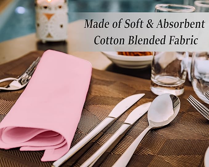 Ruvanti Cloth Napkins Set of 12, 18x18 Inches Napkins Cloth Washable, Soft, Durable, Absorbent, Cotton Blend. Table Dinner Napkins Cloth for Hotel, Christmas, Dinner, Parties - Pink