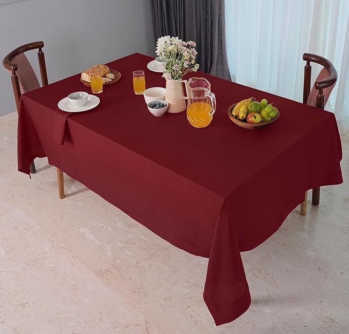 D'Moksha Homes Linen Tablecloth 60 x 120 Inch - 100% Pure Linen Dark Red Table Cloth for Rectangle Tables - Machine Washable Cloth Tablecloth for Summer, Fall and Halloween