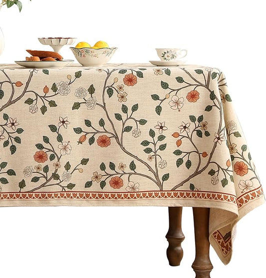 French Tablecloth for Rectangular Tables,Linen Table Cloth with Colorful Floral Pattern,Heavy Durable Table Cover for Dining Thanksgiving Kitchen Decor Party Banquet Christmas,55"*87"