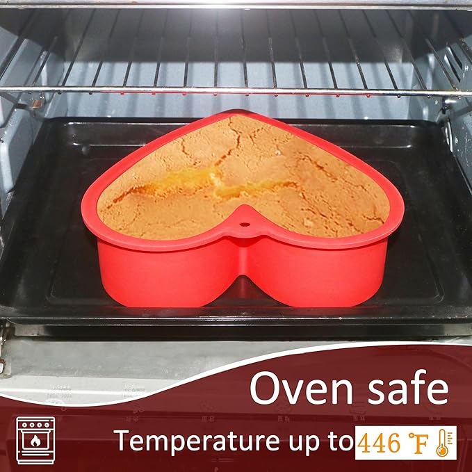 MILIVIXAY 2PCS Heart Shaped Cake Pans, 8 Inch Cake Mold, Red, Thick Style, Completely Non Stick, Food Grade Silicone, Easy To Store and Wash, Microwave, Freezer and Oven Safe.