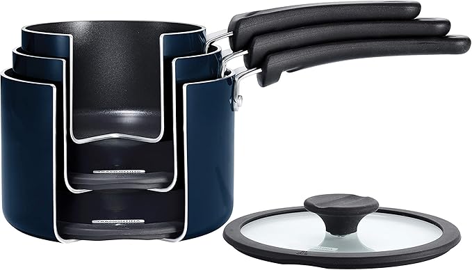 Tramontina Aluminum Non Stick 6-Piece Nesting Sauce Pan Set with Lids - Naval, Kitchen Nonstick Cookware Set, Dishwasher and Oven Safe