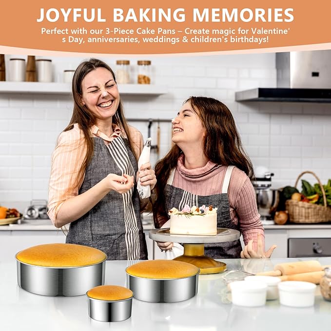 4" 7" 9" Cake Pan, Removable Bottom & Easy Releasing, Leakproof & Nonstick Round Cake Pans, 304 Stainless Steel Baking Pans Set, Non-Toxic & Healthy, Dishwasher Safe