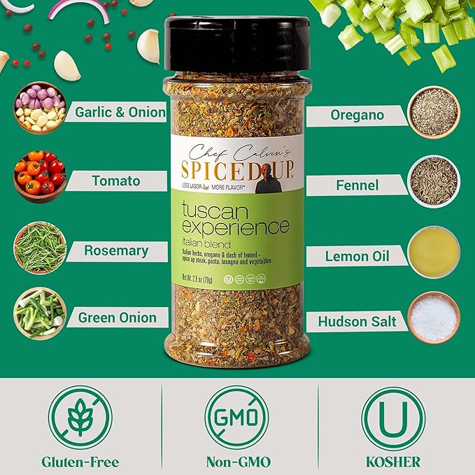 3 Pcs Spiced Up Tuscan Experience Seasonings and Spices for Cooking, Italian Herbs and Spices with Garlic, Funnel & Tomato, Tuscan All Spice Seasoning Dried Italian Seasoning Mix for Pasta - 2.8 Oz