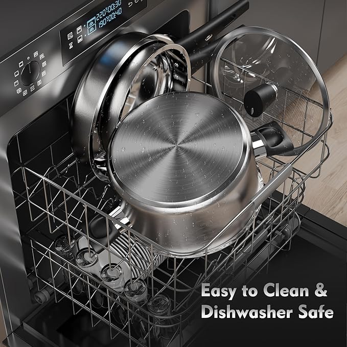 14-Piece Stainless Steel Pots and Pans Set, Cookware Set with Stay-Cool Handle, kitchen Cooking Pots and Pans Compatible with All Stovetops (Gas, Electric & Induction), Dishwasher Safe