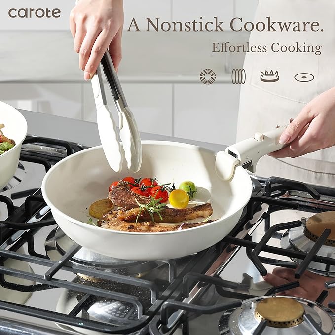 CAROTE 19pcs Pots and Pans Set, Nonstick Cookware Set Detachable Handle, Induction Kitchen Cookware Sets Non Stick with Removable Handle, RV Cookware Set, Oven Safe