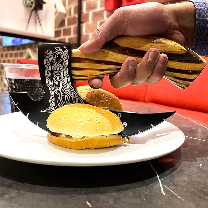 Pizza Cutter Axe Handmade Viking Pizza Axe Kitchen Tool Medieval Slicing Pizza Cutter with Sheath | Hunting & Camping Viking Axe | Viking Gifts For Men (PzAxe-392)