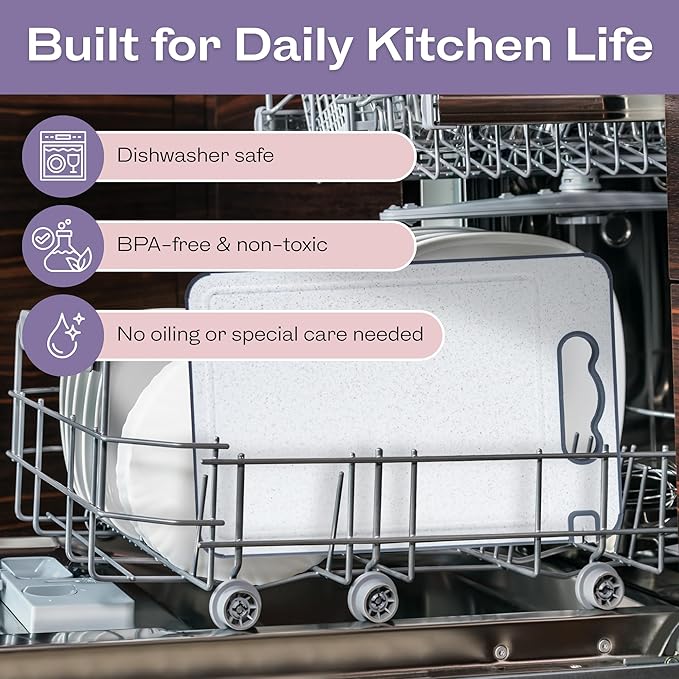 Non-Toxic Cutting Board – Double-Sided Stainless Steel & Wheat Straw – Dishwasher Safe, BPA-Free, Juice Groove, Built-In Knife Sharpener, Non-Slip – 14.4” x 9.8” Kitchen Chopping Board