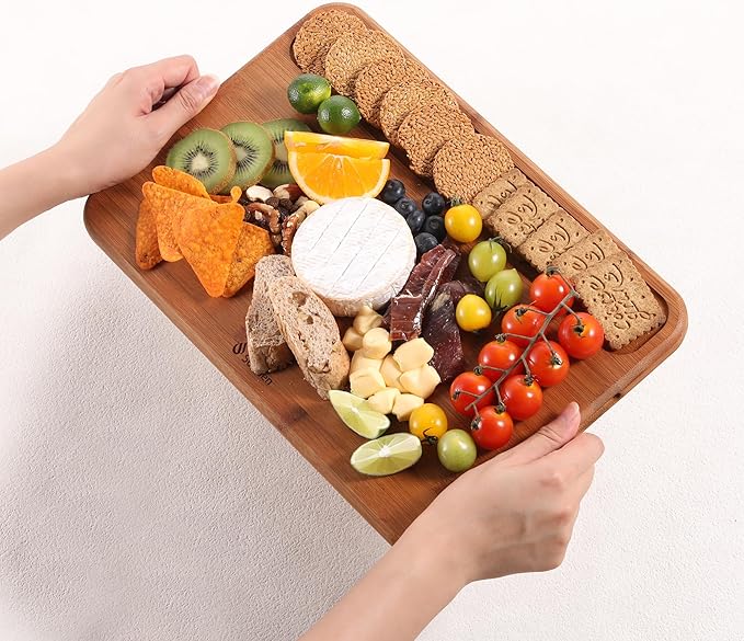 Bamboo Cutting Board for Kitchen Non Toxic Durable Wooden Cutting Boards with Deep Juice Grooves, Ideal Charcuterie Chopping Large for Meat Vegetables Fruits Cheese BBQ Ideal Kitchen Cool Unique Gifts