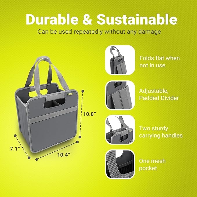 meori Foldable 6 Bottle Wine Tote Liquor Spirits Tastings Grocery Shopping Glass Dividers Travel Hostess Gift, granite grey (A100764)