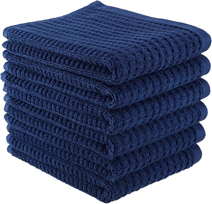 CRAFTSWORTH Kitchen Towels, 15 x 26 Inches, Pack of 6, 400 GSM, 100% Ring Spun Cotton, Solid Navy Dish Towels Super Soft and Absorbent, Tea Towels and Bar Towels