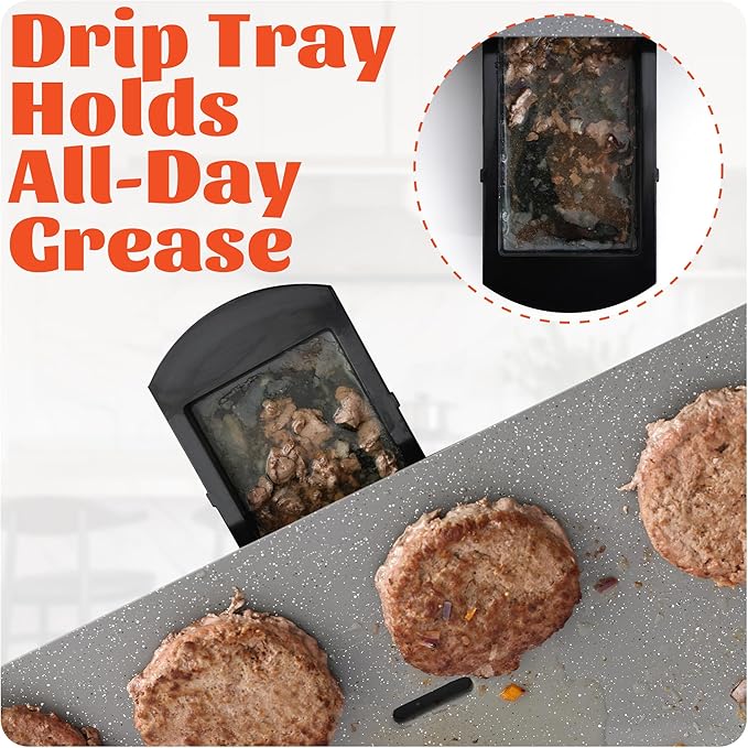 12x20inch Electric Griddle by BBQ Masters, 1700W Fast Even Heating, ILAG Granite Nonstick, Sloped Cooking Surface, Frameless Design for Easy Cleaning, Great for Family Gatherings, Grey