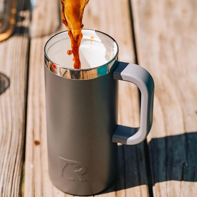 RTIC 20oz Road Trip Travel Mug with Lid and Handle, Ceramic Lined, Insulated, Stainless Steel, Metal, Double Wall Vacuum-Insulation, Portable Coffee, Tea Cup for Hot and Cold Drink, Graphite