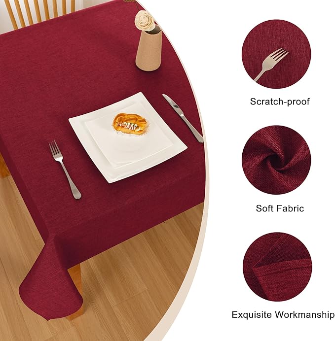 Hiasan 2 Pack Faux Linen Rectangle Tablecloth - Wrinkle and Stain Resistant Washable Table Cloth for Kitchen Dining Room Holiday Table Cover for Party Dinner, Red, 54 x 120 Inch