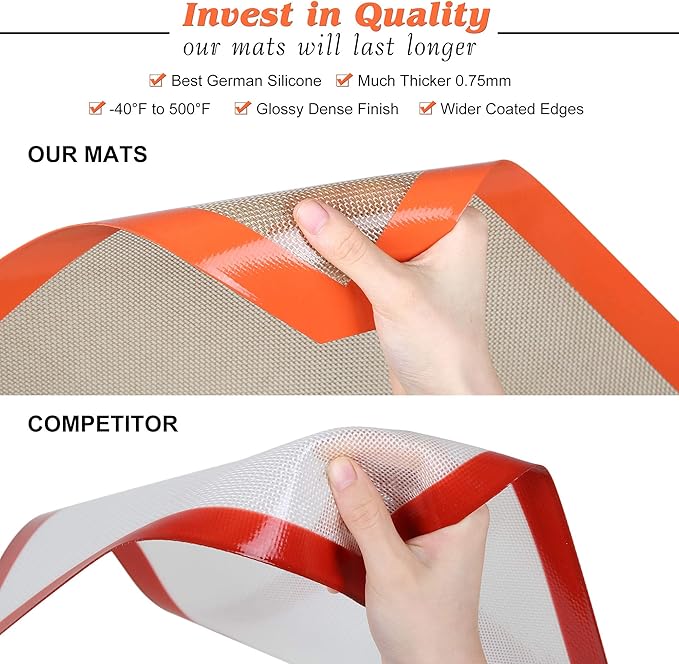 Silicone Baking Mats - Best German Silicone - Non Slip Silicone Baking Sheet, Non Stick Reusable Silicone Mats for Baking, Oven Liner, Counter Mat - 9x13 inch, Set of 2