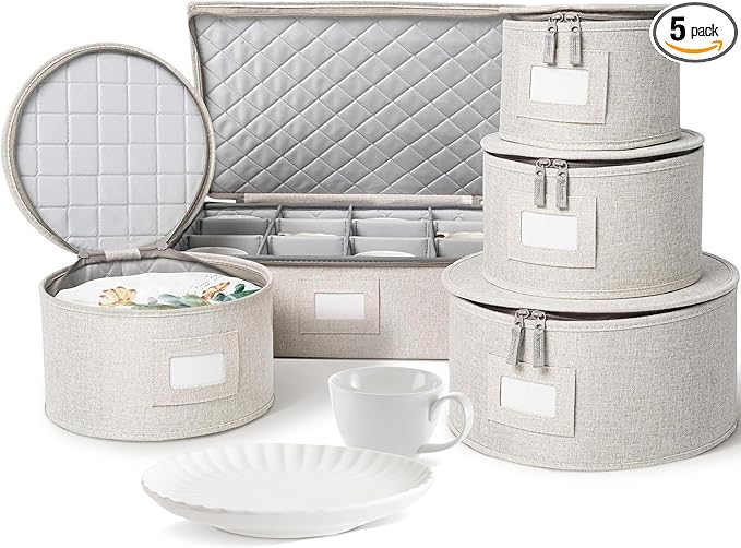 storageLAB China Storage Containers, Containers for Organizing, Hard Shell Case, Felt Plate Dividers, Moving Supplies, Storage Box, Wine, Dishes, Glasses Storage, Charger Plates Storage Containers