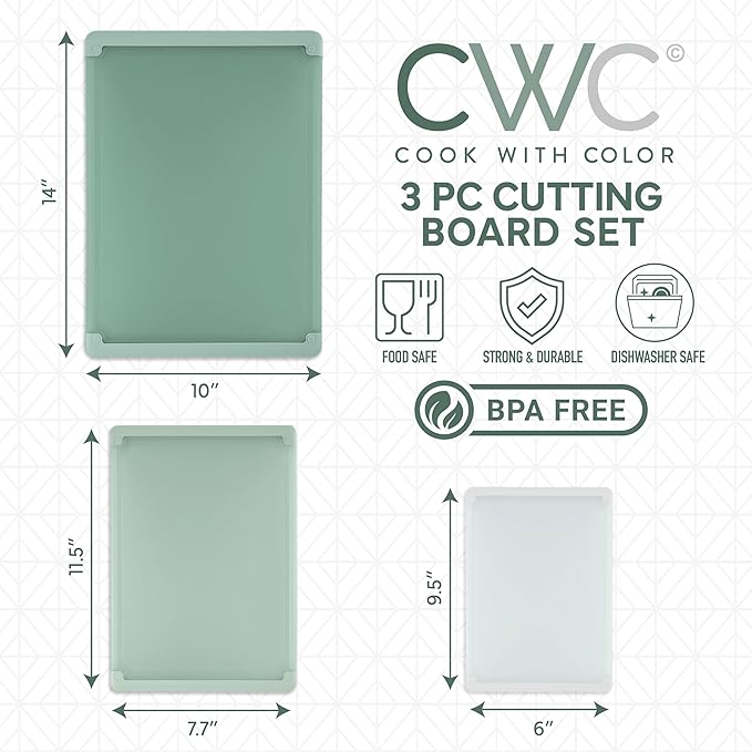 COOK WITH COLOR Extra Large Cutting Board Set, Jumbo-Sized Boards with Rubber Border for Enhanced Cooking Experience, 3-Piece, Sage