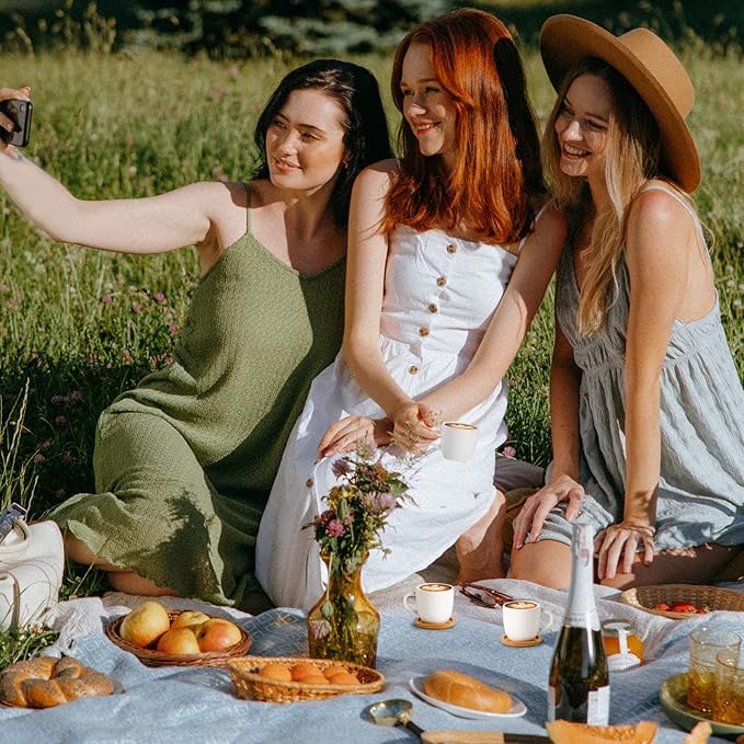 Hasense 3 Ounce Espresso Cups and Saucers Set of 6, Demitasse Cups with Handle for Coffee Drinks, Latte, Cappuccino, Cafe Mocha and Tea, Porcelain Coffee Cups for Coffee Bar Home and Party, White