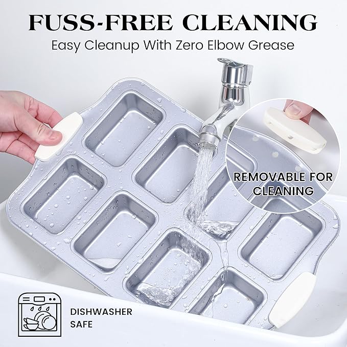 1 Pc Mini Loaf Pans for Baking 8 Cavity Nonstick Small Bread Pans Carbon Steel Tiny Meatloaf Tin with Handles (Cream)