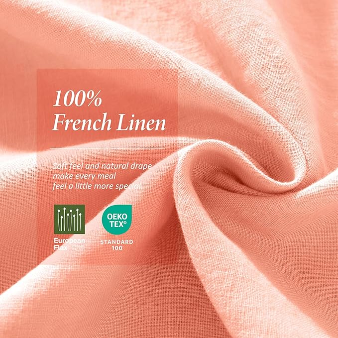 Linen World Linen Tablecloth,100% French Flax Round Tablecloth 60" Inch,Washable Natural Table Cloth for Dining,Outdoor,Weddings and Restaurants,Decorative Christmas,Peach Pink