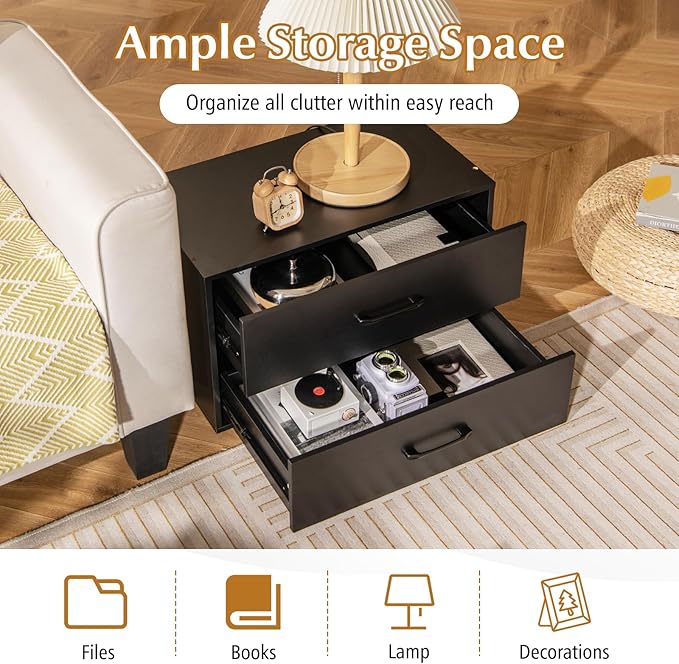 Giantex Stackable Drawers for Closet, 2-Drawer Short Dresser, Multi-Purpose Storage Cube with Anti-Scratch Pads, Anti-Tipping Devices, Storage Cabinet for Living Room, Entryway, Home Office (1, Black)