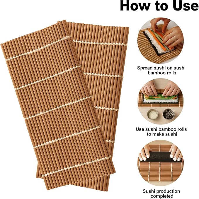 2PCS Bamboo Sushi Rolling Mat, Carbonized Sushi roll maker, Sushi making kit, Bamboo Sushi Rolling Mat