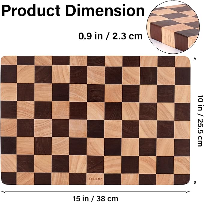 Wooden Cutting Board 15 x 10 in, Wood Checkerboard Chopping Board for Kitchen, Serving Tray Charcuterie Board for Meat, Fruit, Cheese, Bread