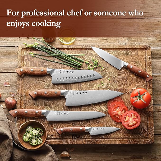 HEZHEN Knife Set,5 Piece Kitchen Chef Knife Set, German High Carbon Stainless Steel Ultra Sharp Chef Santoku Slicing Utility Paring Knives Sets, Ergonomic Full Tang Handle Cooking Cutlery Set Gift