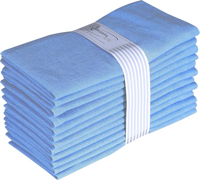 Ramanta Home Light Blue Cotton Dinner Napkins Set of 12 | 100% Cotton 18x18 Inch Cloth Napkins | Reusable Fabric Table Napkins for Everyday Use, Parties, Weddings, Thanksgiving, Christmas, Halloween