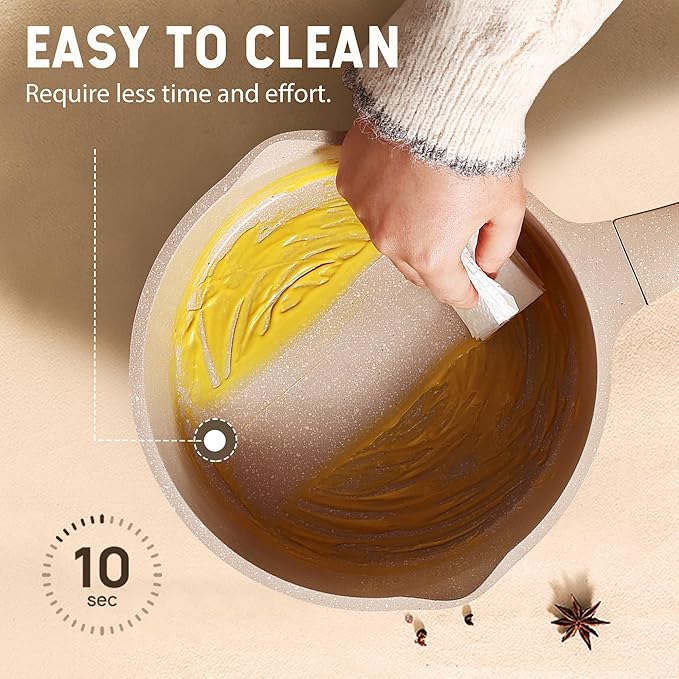 CAROTE Pots and Pans Set Non Stick, 16Pcs Kitchen Cookware Set, Stackable Induction Cookware, Pot and Pan set, Pans for Cooking, Taupe Granite，Pots and Pans Set Non Stick,