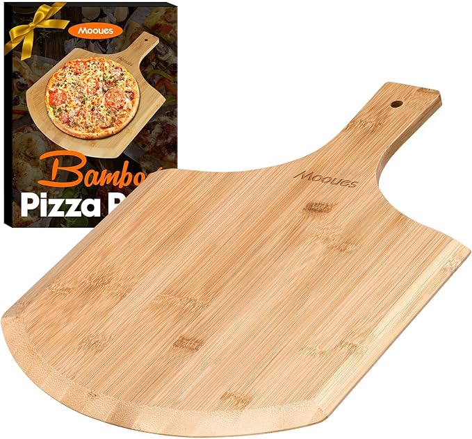 Pizza Peel 12 Inch, Natural Bamboo Pizza Peel Pizza Paddle Spatula Oven Accessory for Large Wood Pizza Board For Transferring & Serving, Wood Pizza Cutting Board for Cheese Bread Fruit Vegetabl