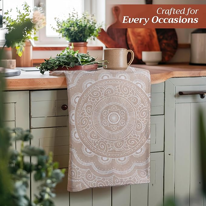 Maison d' Hermine Kitchen Towels Set of 3 100% Cotton 27.50" x 20" Reusable Cloth Tea Dish Towels Absorbent with Hanging Loop for Kitchen, Home, Dining, Cocktail Parties Spring/Summer (Ibiza - Beige)