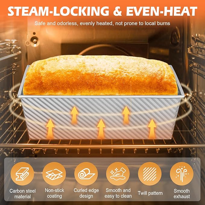2.2lb Pullman Loaf Pan with Lid, Nonstick Carbon Steel Square Bread Pan for Baking Shokupan, Sandwich, Pain de Mie & Sourdough – Includes 6 Bonus Tools