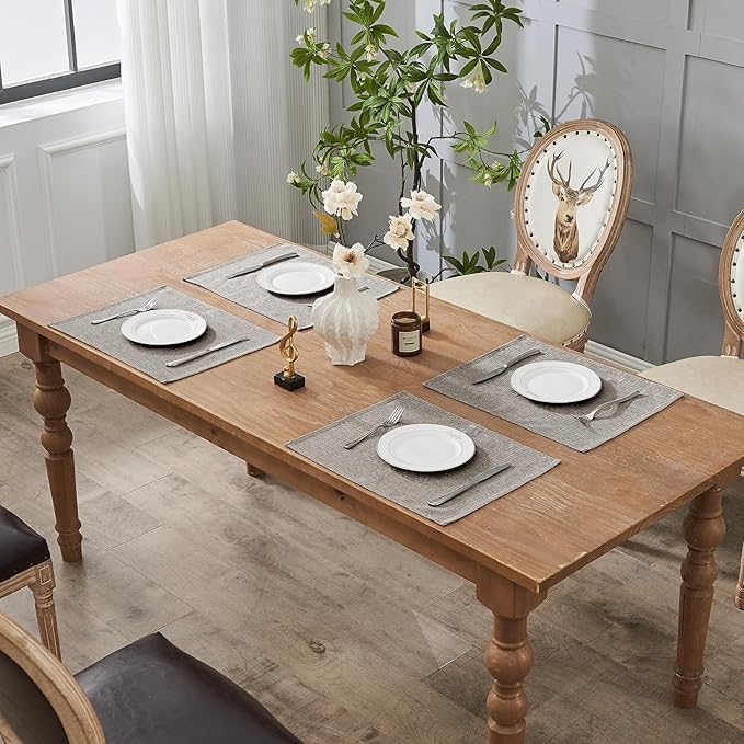 BALCONY & FALCON Placemats Set of 6 Faux Linen Cloth Place Mats Washable Waterproof Wrinkle Resistant Table Placemats for Dining Kitchen Farmhouse Indoor & Outdoor Use(Taupe Gray, 13.8”x 17.7”