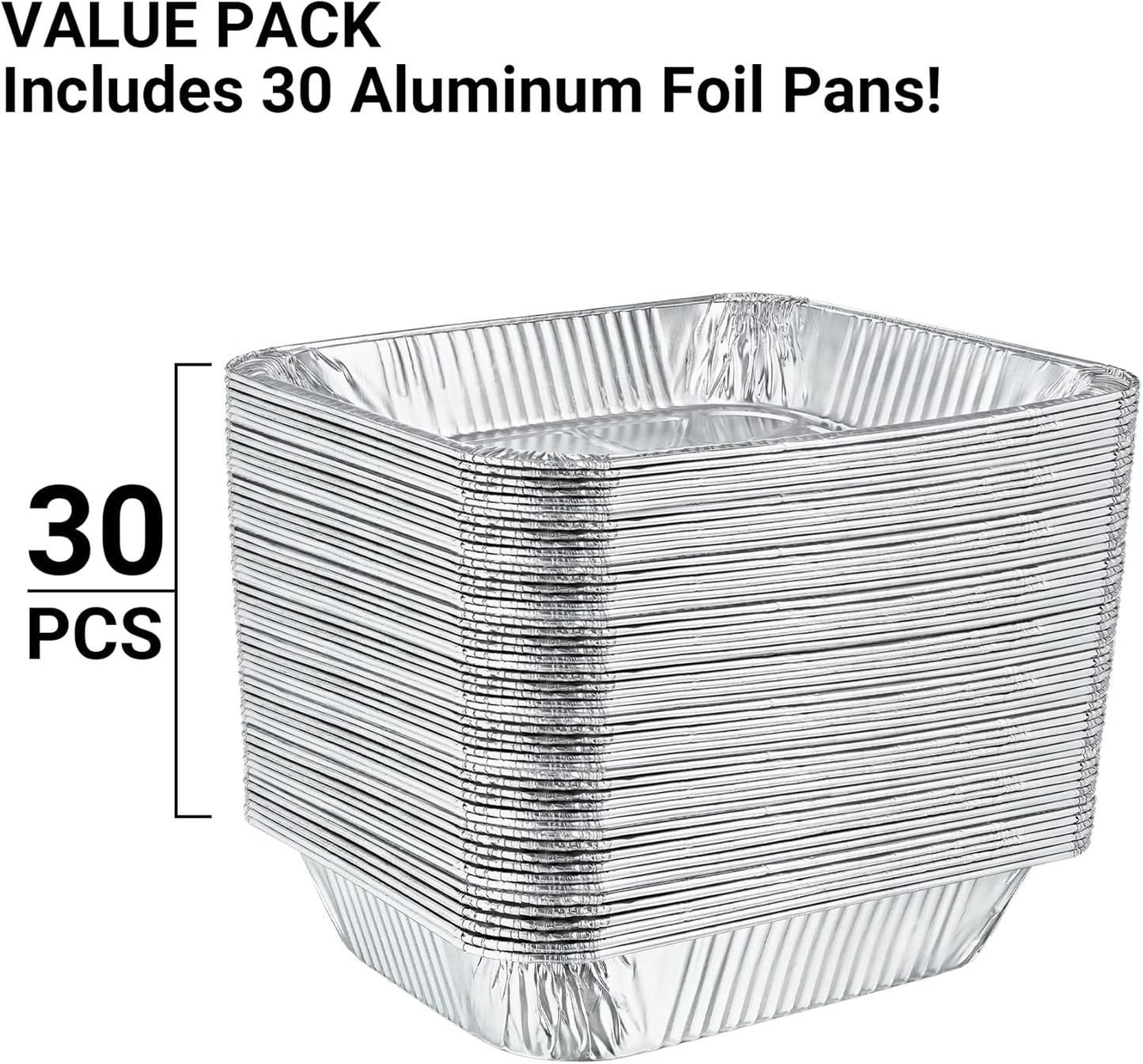 Aluminum Pans Half Size, 9X13, Extra Heavy Duty Disposable Foil Pans For Baking (30 Pack) Roasting & Chafing, Deep Tin Foil Bakeware, Steam Table Tray, Cookware, Food Prepping, Cake & Oven Pan