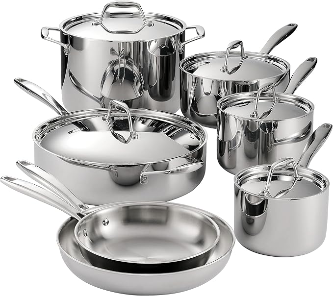 Tramontina Signature Tri-Ply Clad Stainless Steel 12-Piece Cookware Set with Lids, Pots and Pans Kitchen Set, Induction-Ready, Dishwasher-Safe, NSF-Certified, Made in Brazil