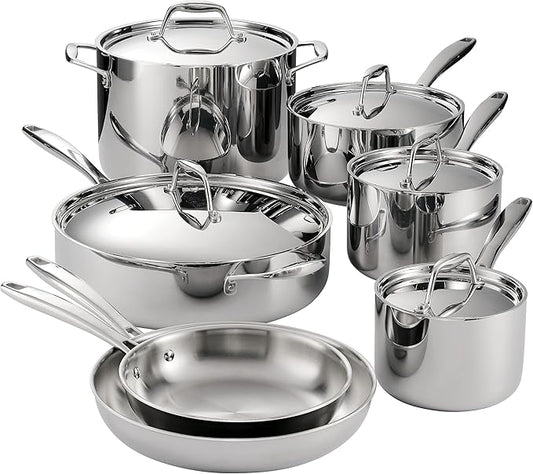 Tramontina Signature Tri-Ply Clad Stainless Steel 12-Piece Cookware Set with Lids, Pots and Pans Kitchen Set, Induction-Ready, Dishwasher-Safe, NSF-Certified, Made in Brazil