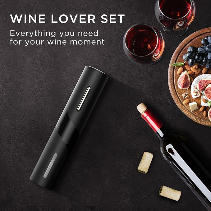 Electric Wine Opener Set - Automatic Electronic Bottle Openers with Greeting Card, Vacuum Stoppers, Wine Aerator, and Foil Cutter, Ideal Present for Wine Lovers, Party, and Home Entertaining