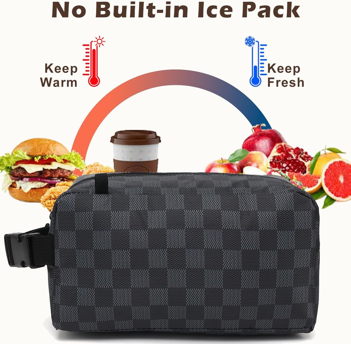 FlowFly Small Insulated Lunch box Portable Soft Bag Mini Cooler Thermal Meal Tote Kit with Buckle for Work, PlaidWithBuckle