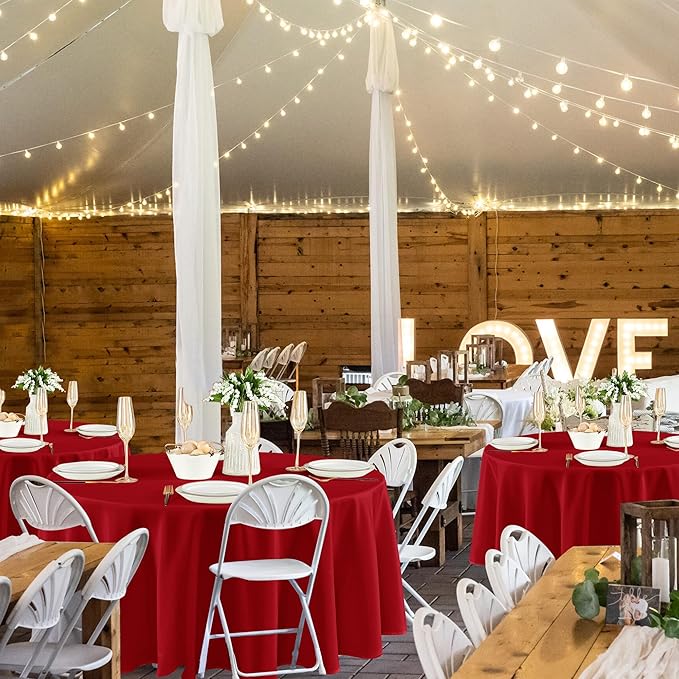 Fitable 8 Pack Round Tablecloths: Stain Resistant Wrinkle Free Circle Table Clothes, Washable Reusable Polyester Table Covers for Wedding Christmas Party Birthday Banquet Reception(Red, 84 Inch)