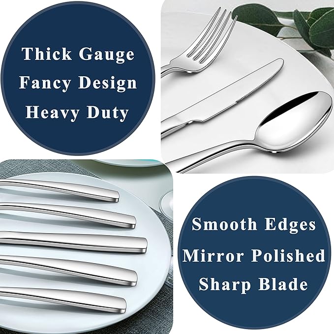 Herogo Heavy Duty Stainless Steel Silverware Set, 40-Piece Heavy Weight Flatware Cutlery Set for 8, Modern Tableware Eating Utensils for Home Hotel Wedding, Dishwasher Safe, Mirror Polished